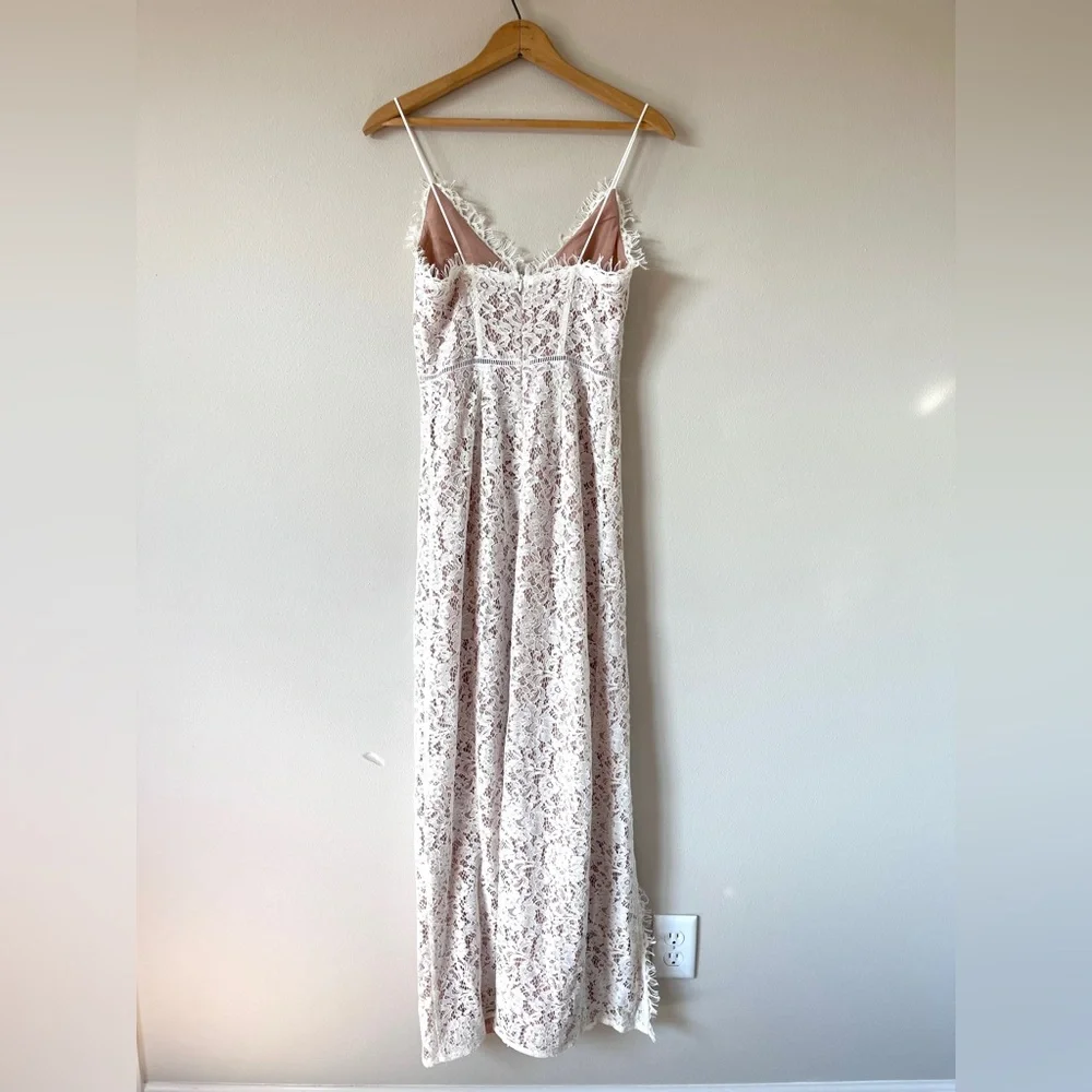 NWT Do+Be White Lace Maxi Dress w/ Spaghetti Straps, Slit, & Blush Pink Liner - Picture 6 of 16